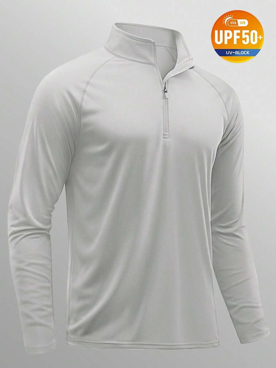 KEFITEVD Men's Long Sleeve Athletic Shirts 1/4 Pullover Zip Sun Protection Rash Guard UPF 50+ Outdoor Running T-Shirts