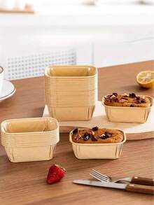 50/20/2pcs Oil-Resistant Baking Paper Cups, Disposable Bread Baking Molds, Kraft Paper Cupcake Liners, Rectangular Bread Baking Tray, Multi-Functional Pancake Pad And Pie Pad, Suitable For Microwave, Refrigerator And Oven, Can Be Used For Wedding, Birthday, Christening, Party And Events - A - View 8