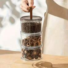 1/2/3 Tier Round Transparent Food Storage Container, Suitable For Grains, Spices, Snacks, Kitchen Refrigerator Cabinet Countertop Organizer - Multicolor - View 10