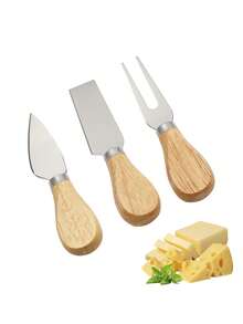 3pcs Stainless Steel Cheese Knife And Fork Set, Wooden Handle Cheese, Butter, Pizza, Cake Cutting Tools, Christmas/Halloween Gifts - Multicolor - View 12