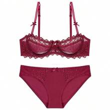 European And American Lingerie, Ultra-Transparent Half-Cup-Soluble Lace Bra, Small Bust Enhancing And Anti-Sagging Bra - trắng - Xem 7