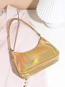 Fashionable Laser Armpit Baguette Bag - Gold - View 4