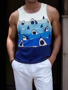 男士鲨鱼印花无袖背心 - 彩色 - 查看 2