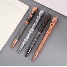 Creative Snake-Shaped Rotating Ball Pen, Hot Selling Gift, Electroplated Metal Medium Ballpoint Pen, Customizable Logo, Office Stationery - Round - View 1