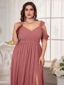 UNITHORSE 大码女士露肩短袖雪纺新娘礼服，优雅连衣裙，生日女士服装，毕业礼服，正式礼服派对春季婚礼 - 藕粉色 - 查看 6