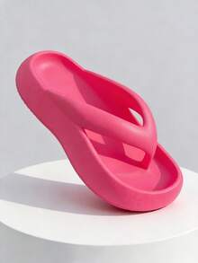 Women's Thick-Soled Flip Flops, Summer Fashion Outdoor Non-Slip Wedge Sandals, Beach Slippers - Hot Pink - View 7