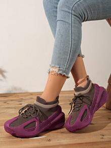 Women's Lightweight, Comfortable, Breathable, Odor-Resistant, Non-Slip, Soft & Elastic Running Shoes, Tennis Shoes, Fitness Shoes, Casual White Sneakers, Fashionable & - Lilac Purple - View 5