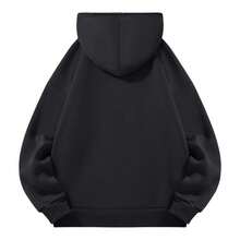 Moletom com capuz forrado em lã para homens/mulheres/casais, moletom minimalista oversized de cor sólida, moletom macio, confortável, quente, com cores firmes e resistente a bolinhas, blusa esportiva casual de camada dupla. - Preto - Ver 5