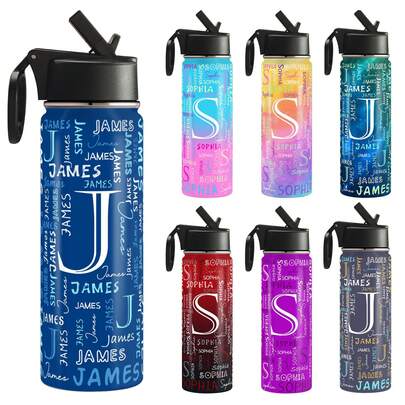 Custom Name Insulated Water Bottles For School, 18oz Gradient Color Stainless Steel Cup With Straw, Personalized Leakproof Sports Bottle Gift For Men Women Back To School Gift