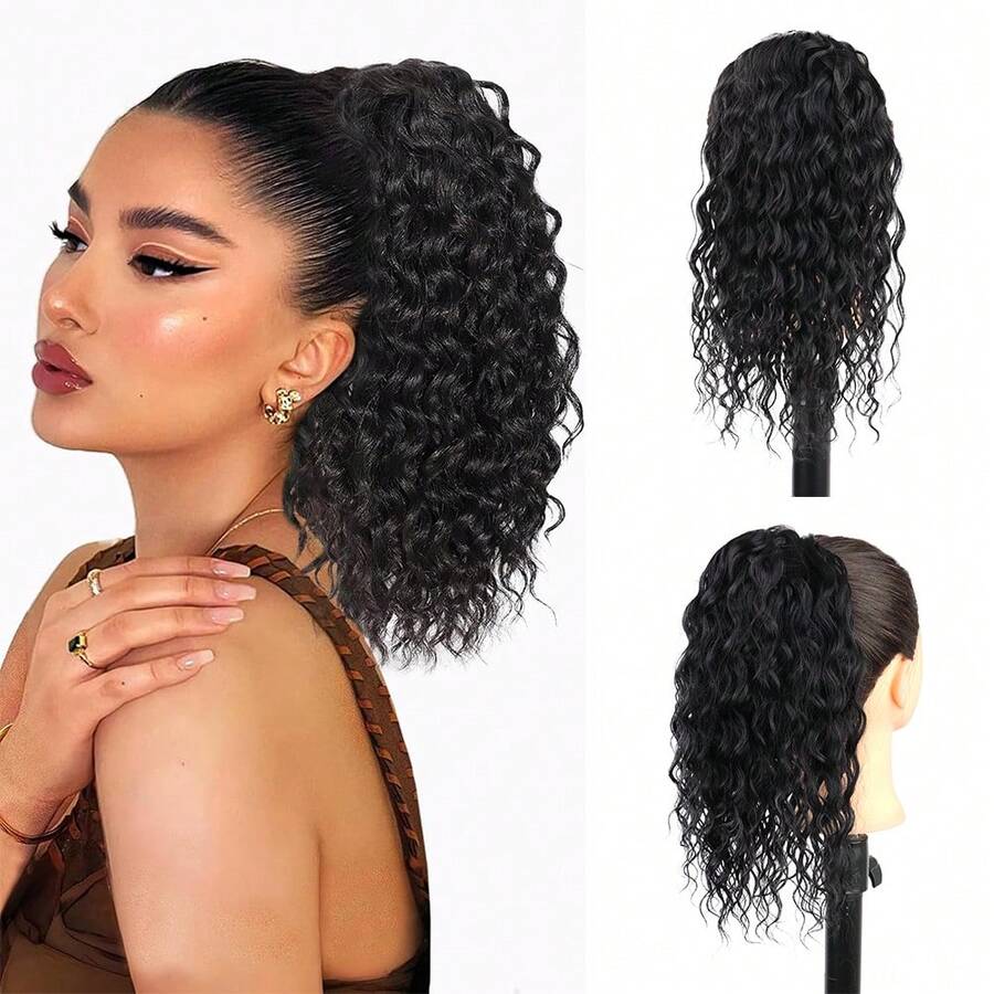 Ponytail Extension 14 Inch Synthetic Deep Wave Drawstring Ponytail For Women Short Wavy Curly Fluffy Ponytail For Daily Use - Multicolor - View 1