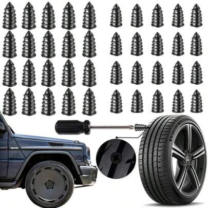 40个（20个小号 + 20个大号） - 高效实用应急轮胎修补钉，螺旋橡胶钉，适用于汽车和摩托车，真空轮胎快速修补套装，通用型防刺穿轮胎修补钉，适用于汽车、电动汽车和摩托车
