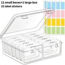 12pcs Transparent Plastic Boxes With Lids And 1 Large Box, Comes With 32pcs Colorful Label Stickers, For Beads, Jewelry Making, Crafts, Hardware, Fishing Tackle, Small Parts, Office Cable Organizer, Home Miscellaneous Items, DIY Bead Color Sorting Storage Boxes, Organizer Containers - Multicolor - View 10