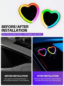 JELLOO 2 Sets Pink Girly Atmosphere Car Interior Decor, Heart-Shaped Neon Light, Car Window Heart Logo, Car LED Neon Light, RGB Dreamlike Color, USB Powered, APP Music Sync - RGB Dream Colors - View 2