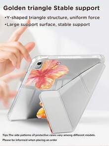 Kingsung Funda protectora de cristal acrílico transparente con patrón floral en forma de Y, plegable y de doble cara, pintada con aerosol, compatible con tabletas Tablets/Mini6/7/9.7/10.2/10.5/10.9/12.9/Pro 11, 10th Gen, admite ajuste de múltiples ángulos, 6 modos de colocación de soporte, ranura integrada para bolígrafo, placa trasera transparente, protección antideslizante, activación/suspensión automática - Multicolor - Ver 8