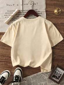 SNOOPY Forest Adventure Print Kids' T-Shirt, Light Apricot, Breathable And Comfortable Short-Sleeve, Natural Style Casual Top For Boys And Girls - Màu be - Xem 5