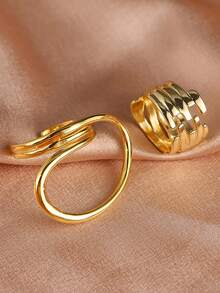 2pcs/Set Exquisite Fashion Minimalist Unique Spiral Multi-Layer Hollow Twisted Geometric Gold Rings Set For Women - Multicolor - View 3