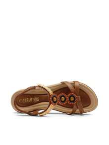 Comfortable Dressy Summer Flat Sandals For Women, Cute Elastica Ankle Strap Ladies Elegant Bohemian Vacations Beach Sandals - 棕色 - 查看 4