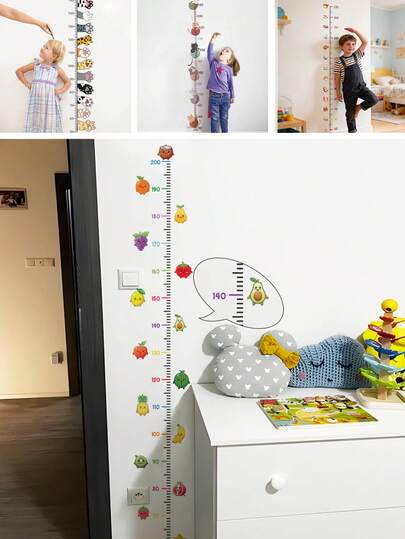 BRUP 1/2 Sheets Fruit Garden Kids Growth Chart Wall Sticker, Height Ruler 60 To 200 Cm With Cute Strawberry, Banana, Pear & Lemon With Funny Face, Nursery Decor For Baby Room, Removable Peel And Stick, Educational Height Measurement Theme Art