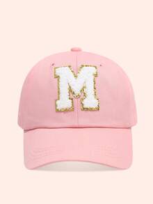 1pc Pink Children's Hat With 26 Letters, Toddler Baseball Cap, Boys & Girls Sun Hat, Suitable For Outdoor Activities And Daily Wear, UV Protection - Gold Label - Pink Fabric Baseball Cap - View 55