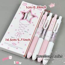4支装甜美粉白芭蕾舞风格凝胶笔，黑色墨水0.5mm，蝴蝶结元素，按压式笔，[甜美芭蕾]学生书写用品，返校礼物。 - 芭蕾粉中性筆 - 查看 8