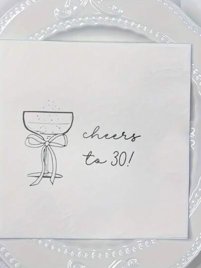 20张/套 “Cheers To 30!” 30岁生日派对装饰纸巾，一次性纸巾，带蝴蝶结和酒杯图案，生日派对装饰品