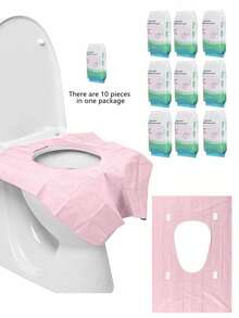 10pcs/Pack Disposable Toilet Seat Covers, Paper Toilet Seat Pads, Waterproof And Anti-Dirty Design, Suitable For Hotels, Public Places, Travel, Leisure Venues, Home Use - Pink - View 3