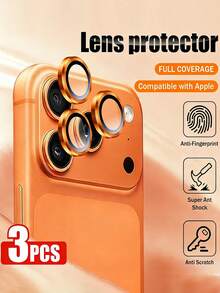 3pcs Camera Lens Protector For IPhone 17 Pro/17 Pro Max, High-Definition Tempered Glass Lens Cover, Metal Lens Screen Protector Ring, Orange, Phone Camera Protection, Fashionable Phone Accessory, Durable Phone Accessory, Premium Glass, Phone Screen Protector - Burnt Orange - View 19