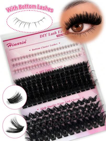 Hinarin 207pcs Cluster Lashes Wispy 3 Styles Individual Eyelashes With Bottom Lashes DIY Cluster Eyelash Extensions Manga 0.07mm 10-18mm Fluffy Thick Lash Clusters DIY At Home For Parties
