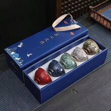 1pc/5pcs Kiln-Fired Five Elements Teacup, Gongfu Tea Cup Set, Ceramic Teacup Casual Kiln-Fired Tea Cup, Tea Bowl Set, Household Gifts Jian Zhan Five Elements Cup - Multicolor - View 7