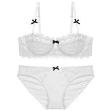 European And American Lingerie, Ultra-Transparent Half-Cup-Soluble Lace Bra, Small Bust Enhancing And Anti-Sagging Bra - trắng - Xem 2