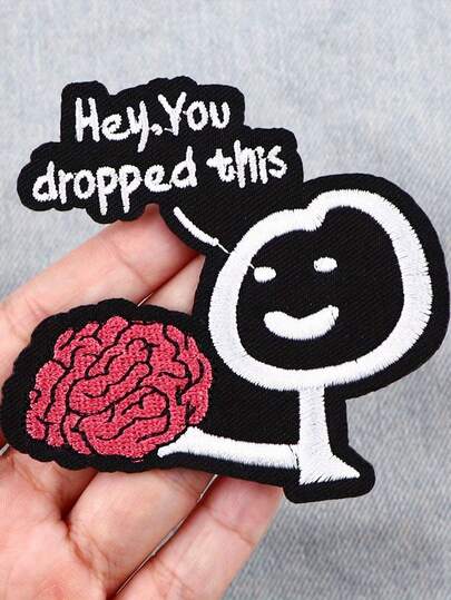 趣味“你丢了这个”热转印布贴 - 卡通人物图案，黑白DIY刺绣布贴，适用于服装、包包、帽子 - 幽默的话题装饰，包包、帽子、服装刺绣布贴 | 趣味装饰 | 撞色缝纫