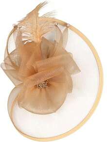 1件女士复古20、30、50年代风格头饰帽，配有蝴蝶结和花朵面纱，适合婚礼、下午茶派对等场合。 - 卡其色 - 查看 4