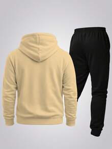 Men's Hoodie And Jogger Pants Set With Brazilian Flag Print, Casual, Minimalist, Sporty, Long Sleeves, Kangaroo Pocket, Comfortable For Autumn/Winter - 米色 - 查看 2
