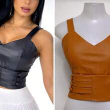 Cropped Top In Faux Leather With A Fitted, Casual, And Everyday Style. - 黑焦糖套裝 - 查看 2