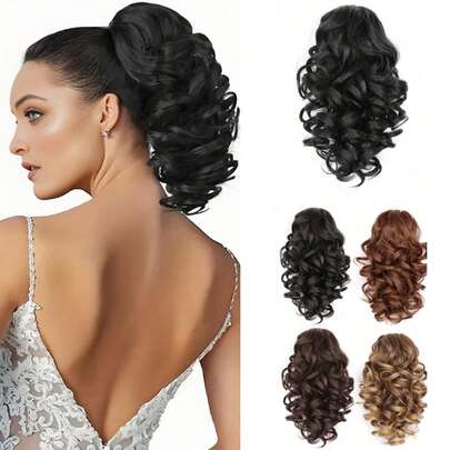 Kẹp tóc giả kiểu càng cua, tóc đuôi ngựa ngắn, kiểu xoăn La Mã, tóc giả tự nhiên, sợi tổng hợp, kiểu sóng, hàng xuất khẩu, 1 chiếc, phụ kiện tóc, kẹp tóc thời trang, kẹp tóc thanh lịch, kẹp tóc mùa thu, kẹp tóc thời trang mùa đông cho trang phục đi nghỉ mát của phụ nữ