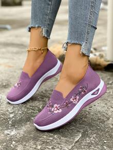 FI FATE INTERSECTION Giày lười lưới thêu hoa cỡ lớn dành cho nữ, đế xuồng chống trượt. - Màu tím - Xem 8