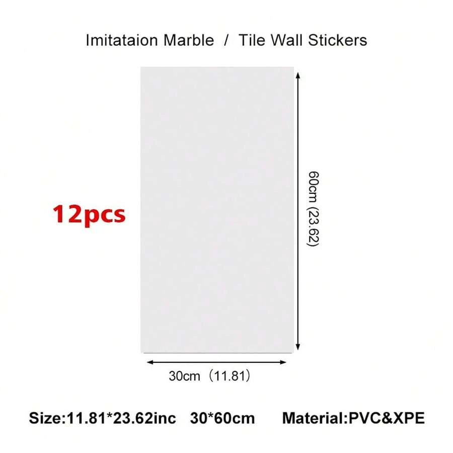12PCS PVC Marble Tiles Wall Sticker Self-Adhesive Stick Kitchen Bathroom Decor - Pure White - View 1