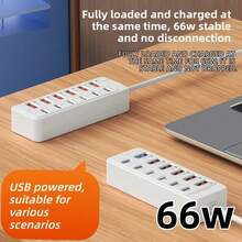 多端口电源条形充电器，支持66W PD快充，智能配电，高效同时为多台智能手机、平板电脑或小型电子产品充电，便携式充电底座，节省空间，12端口USB快充站，适用于智能手机、平板电脑、笔记本电脑，6个Type-C PD端口和6个USB-A端口，单端口功率25W，紧凑型电源适配器集线器，适用于工作场所，支持PD/Power Delivery快充（智能手机/平板电脑/笔记本电脑），春季生日礼物 - 彩色 - 查看 10