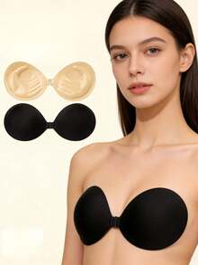 2 Unidade de Adesivo de Seio Descartável com Palma Invisível (Com Alça Larga Estendida de 3cm), Cor Ameixa, Acessório de Lingerie Feminina. - Bege *2 - Visão 1