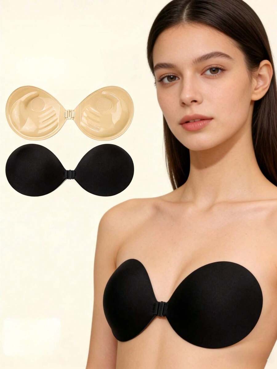 2 Unidade de Adesivo de Seio Descartável com Palma Invisível (Com Alça Larga Estendida de 3cm), Cor Ameixa, Acessório de Lingerie Feminina. - Bege *2 - Visão 1