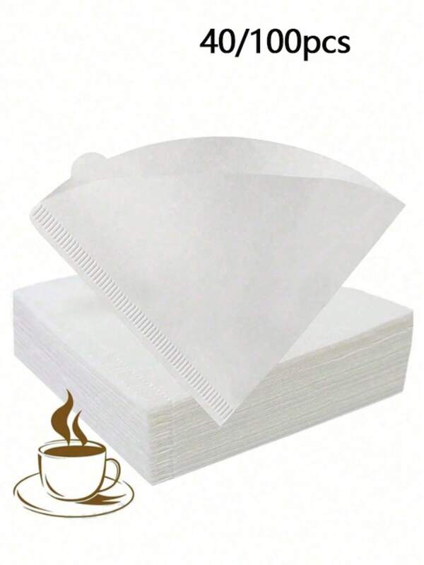 40/100pcs Coffee Filter Papers, Cone-Shaped, Easy To Use, Upgraded Design, Suitable For Pour Over Coffee And Drip Coffee Makers, V-Shaped Pour Over Coffee Filters, Filter Cups, Suitable For Pour Over Coffee, Suitable For Pour Over Coffee Filter Cups (White), Essential Stationery For Back To School