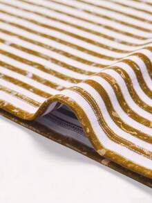 Casual Colorblock Striped Retro Loose Fit Round Neck Short Sleeve T-Shirt - Yellow - View 6