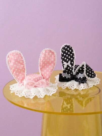 1个可爱法式蕾丝蝴蝶结兔子造型软萌少女风发夹，时尚百搭，适合女孩佩戴，生日礼物送给闺蜜