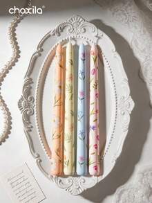 choxila 2pcs Printed Candles, Holiday Candles, Floral Print Long Handle Candles, Romantic European Smokeless Odorless Candles, Suitable For Weddings, Birthday Parties, Candlelight Dinners And Home Decor, Ramadan Gifts - Candle - View 5