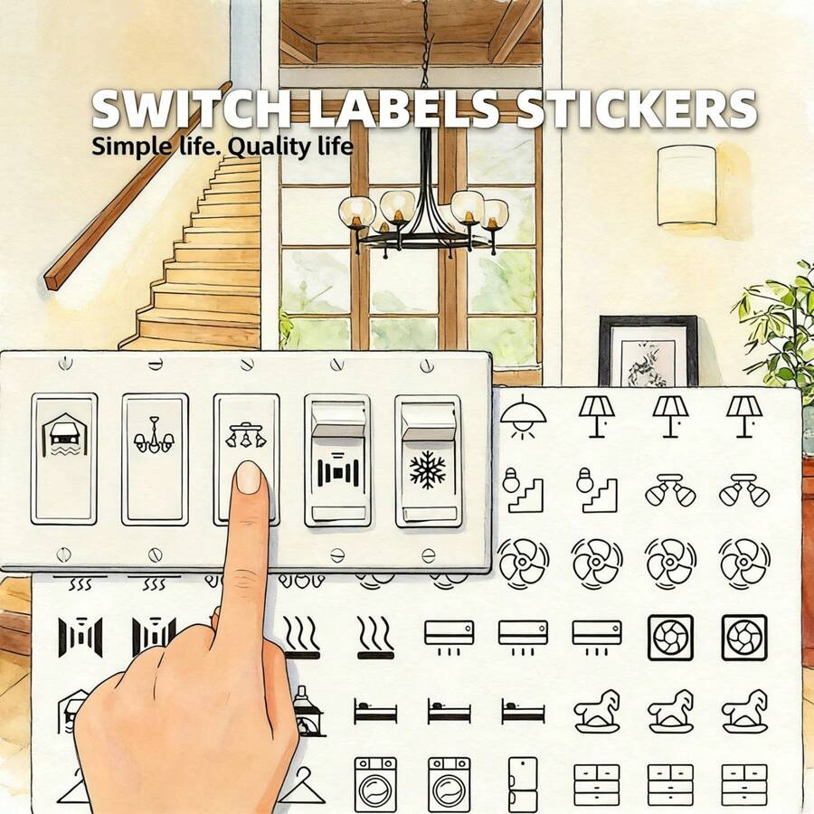 800pcs Self-Adhesive Switch Labels | High Quality Paper, Semi-Glossy, Embroidered, Geometric Pattern, Suitable For Lights, Fans, Heaters, Bedroom, Bathroom, Kitchen, Garage, Laundry Room, Disposable