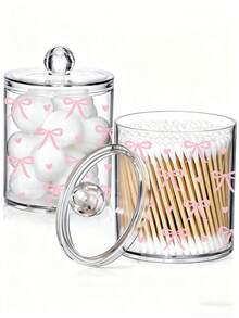 领结图案棉签收纳盒，棉签收纳架，棉签牙线收纳罐，透明亚克力化妆棉盒，化妆刷收纳盒，化妆品收纳盒，适用于家庭、办公室、书桌，清洁球收纳盒，浴室收纳罐，透明罐，适用于棉签、清洁球、棉垫、牙线（手工测量：可能存在1-2厘米误差） - 彩色 - 查看 4