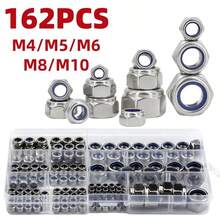 162个不锈钢尼龙嵌件六角锁紧螺母，M4/M5/M6/M8/M10自锁六角螺母，用于维护和安装 - 5種尺寸 - 查看 1