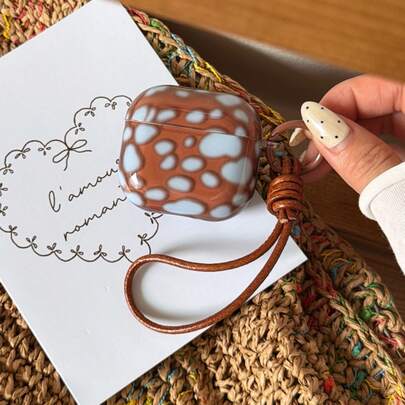 Retro Semi-Transparent Brown & Blue Color Block Lanyard Earphone Case Compatible With AirPods Pro 2, Cute Apple 4 Minimalist 3 New 1/2 Generation Earphone Case For Women