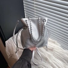 PU Fashionable Women's Shoulder Bag, Adjustable Chain Strap Crossbody Mini Bucket Bag, Suitable For Dates And Shopping - Silver - View 12