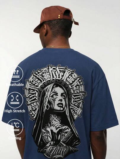 Camvyn Camiseta de manga corta casual y transpirable con estampado de calle, de corte holgado, para hombre, de verano